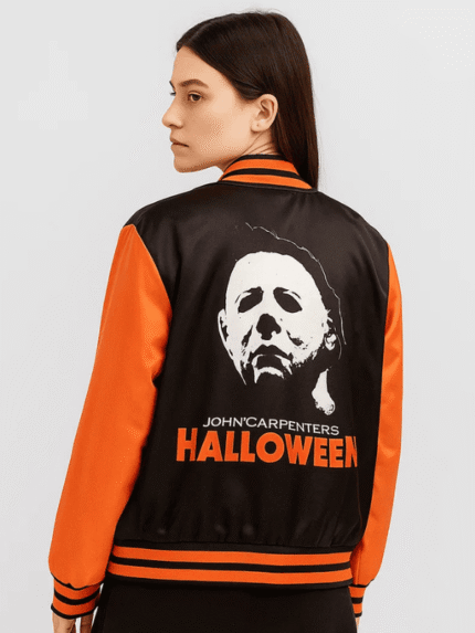 Real Leather Halloween Varsity Jacket For Women's