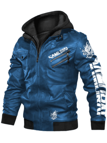Cyberpunk 2077 Blue Samurai Leather Jacket