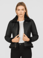 Women's B-3 Black Leather Bomber Jacket