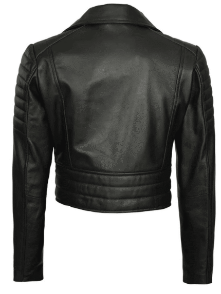 Black Cropped Leather Moto Jacket