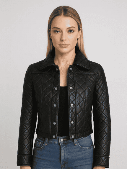 Women's Brown Cropped Quilted Leather Jacket