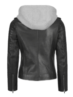 Black Leather Hooded Biker Jacket