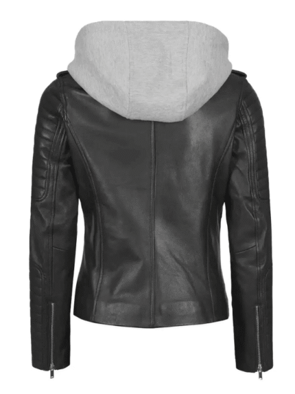 Black Leather Hooded Biker Jacket