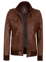 Women Bomber Brown Leather Jacket