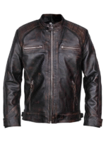Distressed Black Biker Leather Jacket