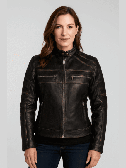 Women’s Vintage Biker Racer Leather Jacket