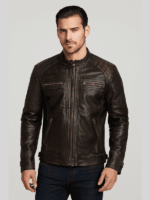 Men’s Distressed Black Biker Leather Jacket