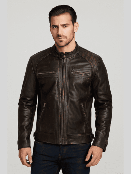 Men’s Distressed Black Biker Leather Jacket