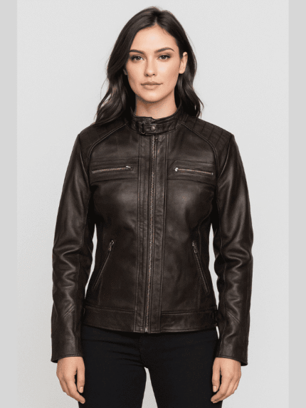 Women’s Distressed Black Biker Leather Jacket