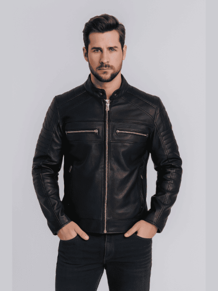 Men’s Black Cafe Racer Biker Jacket