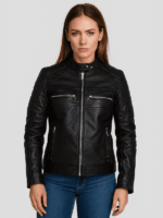 Women’s Black Cafe Racer Biker Jacket