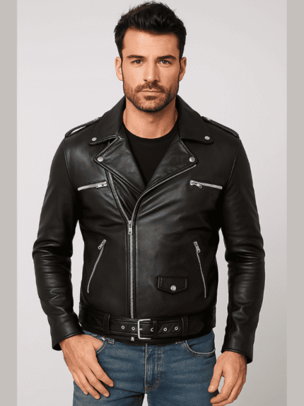 Men’s Black Biker Real Leather Jacket