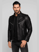 Men’s All Black Biker Leather Jacket
