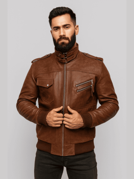 Men’s Brown Distressed Leather Biker Jacket
