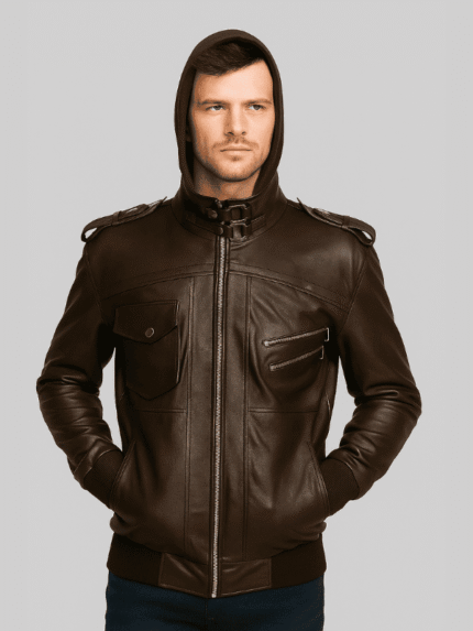 Men’s DK Brown Distressed Leather Jacket