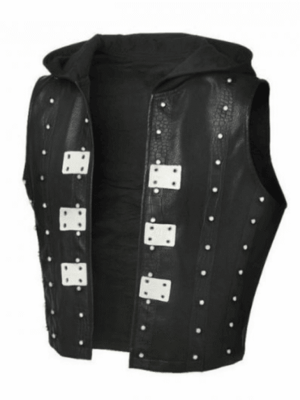 WWE AJ Styles Black Leather Hooded Vest