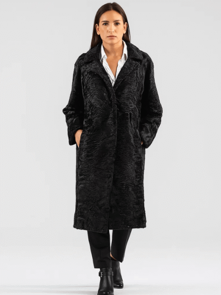 Women Vintage Black Astrakhan Fur Coat