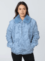Women's Blue Persian Lamb Fur Bomber Jacket