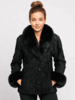 Women’s Black Persian Lamb Fur Coat with Fox Fur Collar