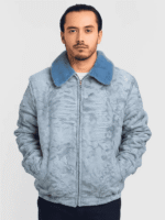 Men's Blue Persian Lamb Fur Bomber Jacket