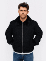 Men's Black Persian Lamb Fur with Mink Collar Jacket