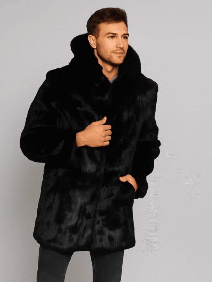 Men's Black Rabbit Fur Jacket