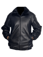 Black Leather Jacket With Mink Collar