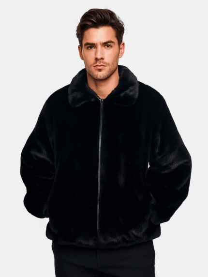 Men's Black Real Mink Fur Jacket