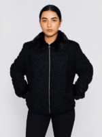 Women's Black Persian Lamb Fur with Mink Collar Jacket