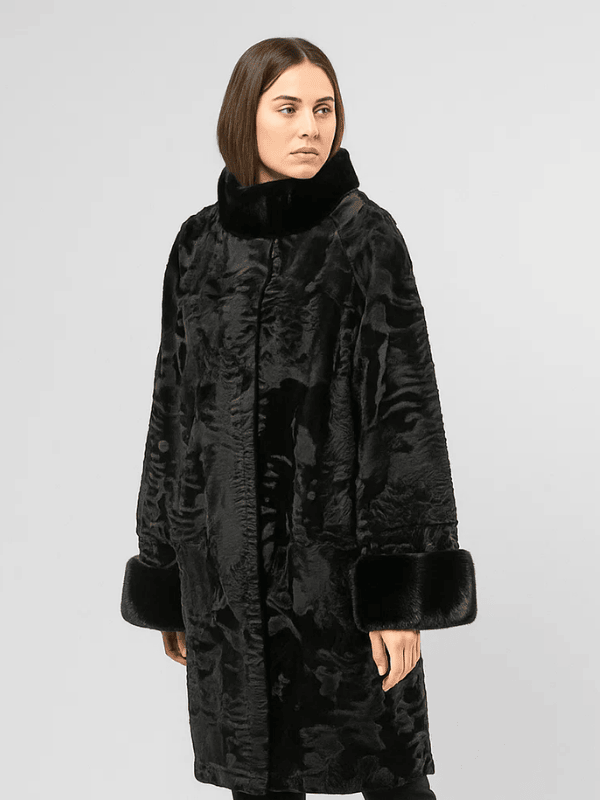 The jasperz Women's Black Dressy Astrakhan Fur Jacket