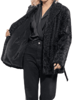 Black Astrakhan Fur Coat with Belt
