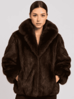 Women's Brown Nutria Fur Bomber Jacket
