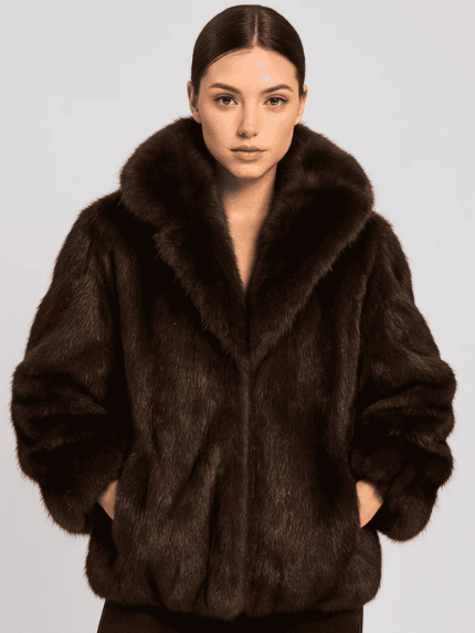 Women's Brown Nutria Fur Bomber Jacket