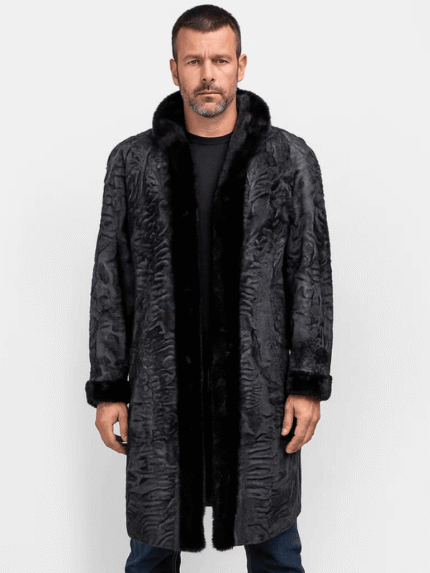 Men’s Gray Persian Lamb Fur Long Coat