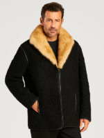 Men’s Black Persian Lamb Fur Coat with Mink Fur Collar