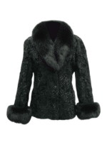 Black Persian Lamb Fur Coat with Fox Fur Collar