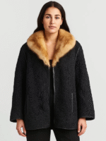 Women’s Black Persian Lamb Fur Coat with Mink Fur Collar