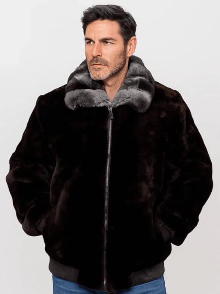 Men's Brown Mouton Fur Bomber Jacket