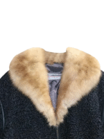 Black Lamb Fur Coat with Mink Fur Collar