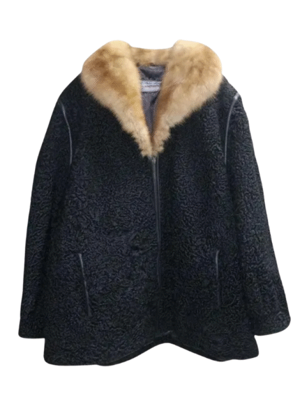 Black Persian Lamb Fur Coat with Mink Fur Collar