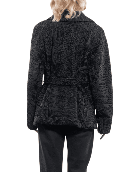 Women’s Black Astrakhan Fur Coat with Belt