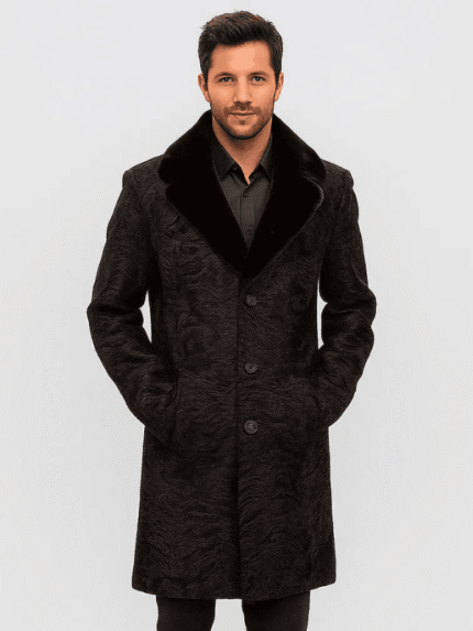 Men's Persian Lamb Fur Long Coat with Mink Collar