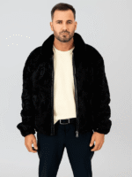 Men's Luxury Black Persian Lamb Fur Bomber Jacket