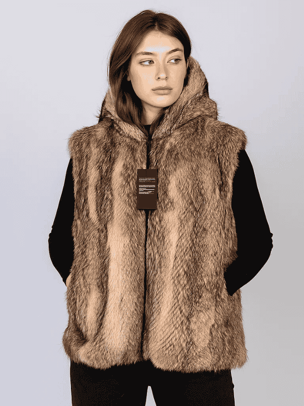 The jasperz Wear Women's Genuine Coyote Fur Vest with Hood