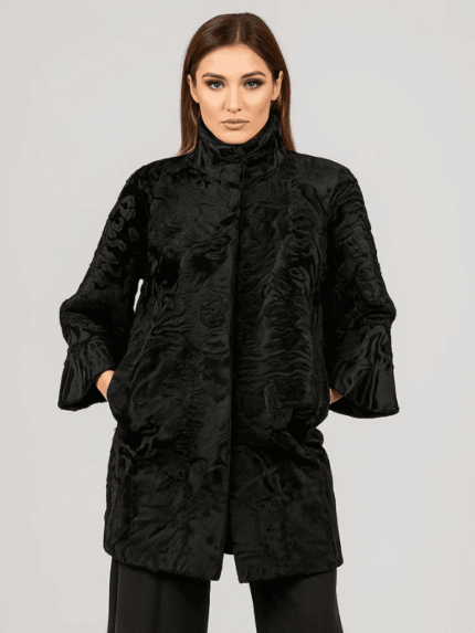 Women's Genuine Black Astrakhan Fur Coat