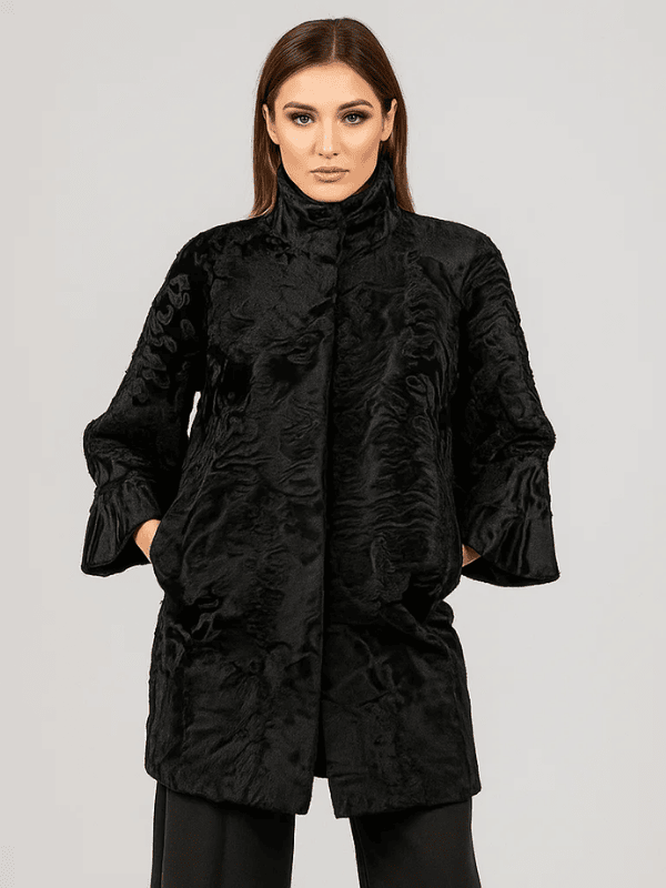 The jasperz Wear Women's Genuine Black Astrakhan Fur Coat