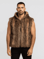 Men's Genuine Coyote Fur Vest with Hood