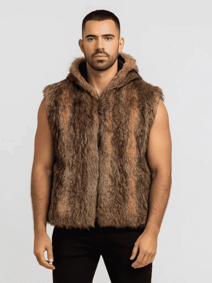 Men's Genuine Coyote Fur Vest with Hood
