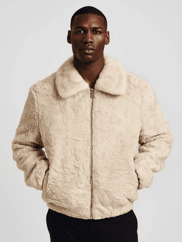 The jasperz Wear Men's Off White Persian Fur Bomber Jacket