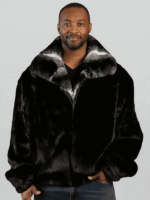 Men's Real Mink Fur Jacket with Chinchilla Fur Collar